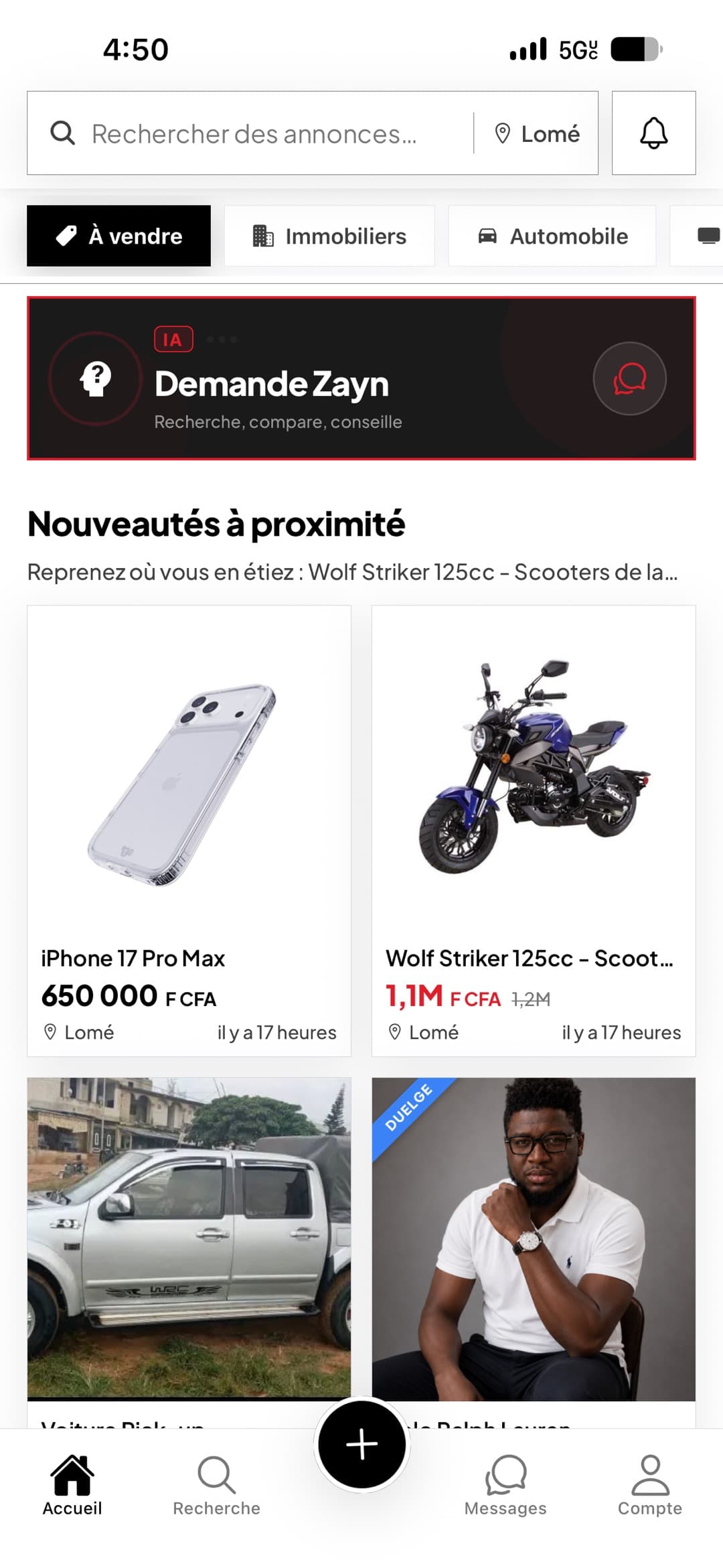 Aperçu de l'application Duelgè